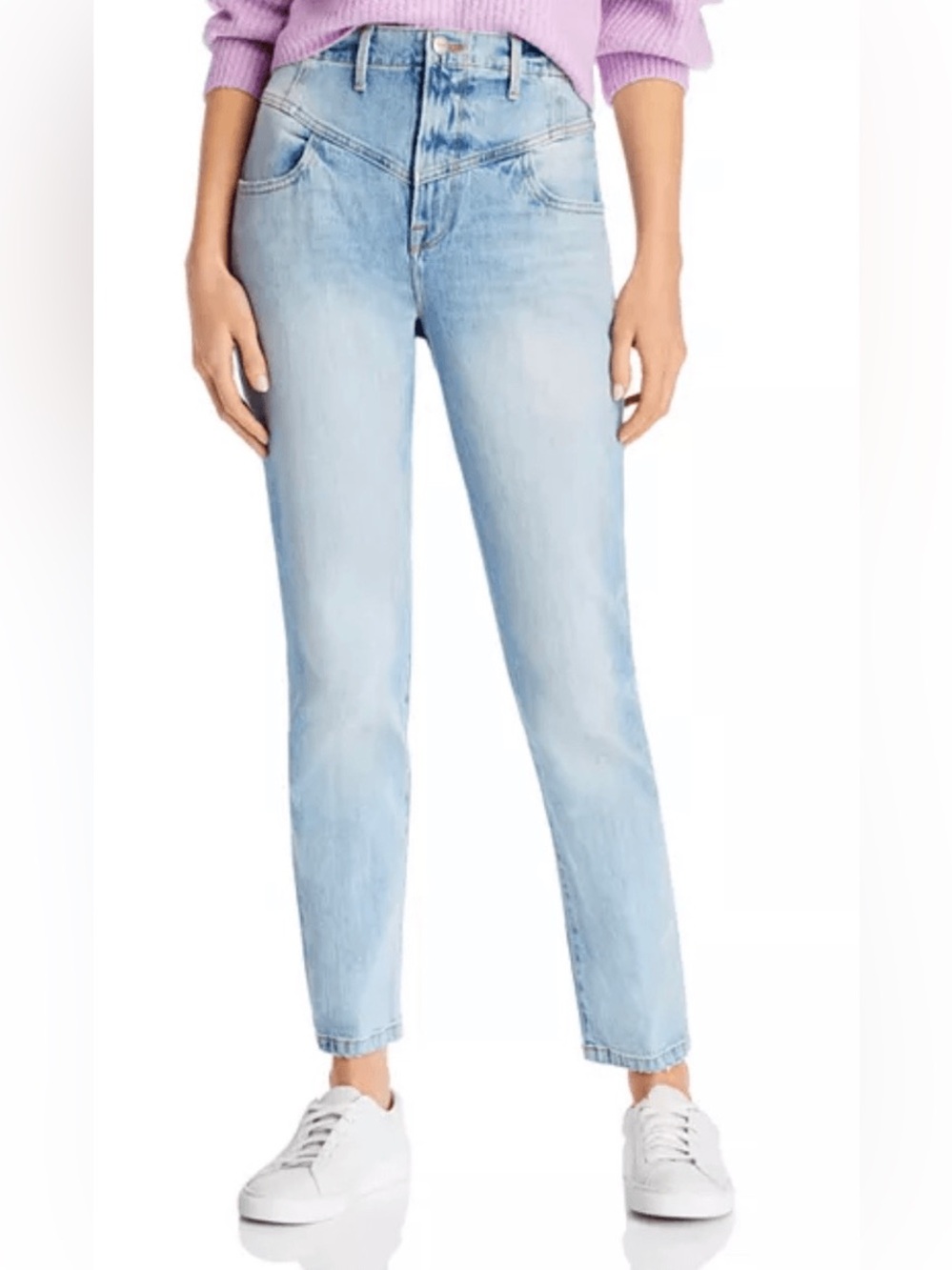 Frame Retro V Yoke Straight Leg Jeans Bianca Light Wash Ankle Sz 30